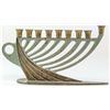 Image 2 : Old Israeli brass backplate Hanukkah menorah lamp by Dayagi