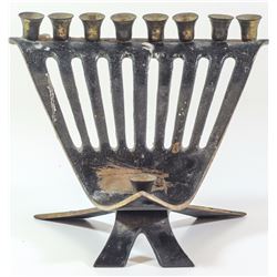 Old Israeli brass backplate Hanukkah menorah lamp by Dayagi