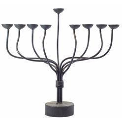 Iron backplate Hanukkah menorah lamp