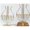 Image 1 : Lot of 2 modern Hanukkah menoras, harp-shaped