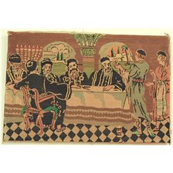 Holiday feast, antique Jewish tapestry