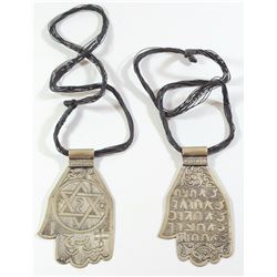 Lot of 2 old silver North African Jewish Hamsa amulets