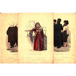 Collection of 3 antique color etchings of Jewish figures