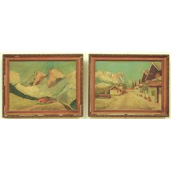 Unknown artist, landscape of the Alps, two artworks