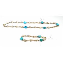 Set of K8 gold ring and bracelet combining turquoises