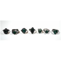 Collection of 7 vinatge silver rings with Eilat stone settings