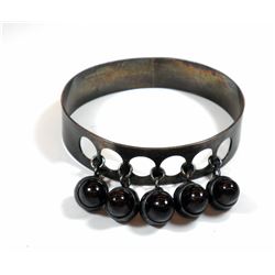 Silver Art Deco bracelet with dangling amber settings