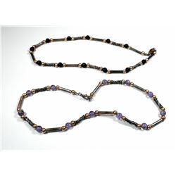 Lot of 2  925 sterling silver necklaces combining gemstones and gilt beads