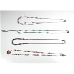 Collection of 4 925 sterling silver necklaces combining gemstones