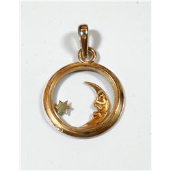 K14 gold pendant, moon and star