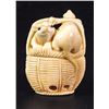 Image 2 : Ivory netsuke, mice crawling out of a basket