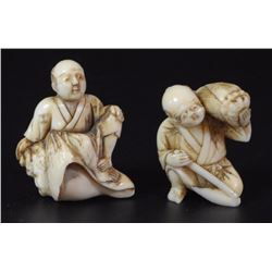 Two children, pair of unique antique Japanese ivory netsuke