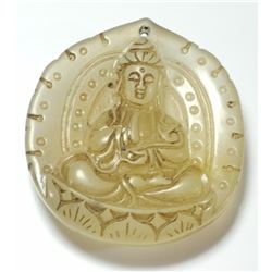 Sitting goddess, pendant - old quality jade carving