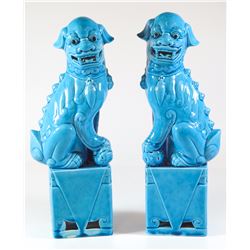 Pair of vintage Chinese ceramic Pu dog figurines, Shishi,