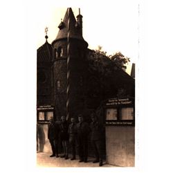 Postcard with early photo of Nazi soldiers standnig next to a synagogue in Solingen, Germany