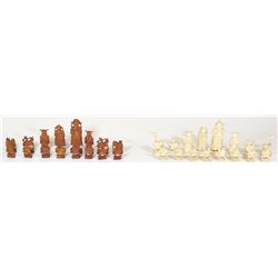 Set of old bone chess pawns
