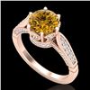 Image 1 : 2.2 CTW Intense Fancy Yellow Diamond Engagement Art Deco Ring 18K Rose Gold - REF-336N4A - 38093