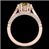 Image 4 : 2.2 CTW Intense Fancy Yellow Diamond Engagement Art Deco Ring 18K Rose Gold - REF-336N4A - 38093