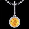 Image 2 : 2 CTW Citrine & Micro Pave VS/SI Diamond Necklace Designer Halo 18K White Gold - REF-54M7F - 23192