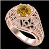 Image 1 : 1.07 CTW Intense Fancy Yellow Diamond Engagement Art Deco Ring 18K Rose Gold - REF-254X5R - 37554