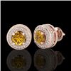Image 2 : 2.09 CTW Intense Fancy Yellow Diamond Art Deco Stud Earrings 18K Rose Gold - REF-218R2K - 38016