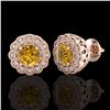 Image 2 : 1.32 CTW Intense Fancy Yellow Diamond Art Deco Stud Earrings 18K Rose Gold - REF-218H2M - 37841