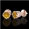 Image 2 : 1.75 CTW Intense Fancy Yellow Diamond Art Deco Stud Earrings 18K Rose Gold - REF-172V7Y - 37358