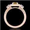 Image 4 : 1.55 CTW Intense Fancy Yellow Diamond Art Deco 3 Stone Ring 18K Rose Gold - REF-178V2Y - 38177