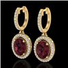 Image 1 : 3.75 CTW Garnet & Micro Pave VS/SI Diamond Earrings Solitaire Halo 18K Yellow Gold - REF-100R2K - 20
