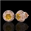 Image 2 : 1.31 CTW Intense Fancy Yellow Diamond Art Deco Stud Earrings 18K Rose Gold - REF-149X3R - 37561