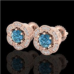 1.51 CTW Fancy Intense Blue Diamond Art Deco Stud Earrings 18K Rose Gold - REF-178K2W - 37965