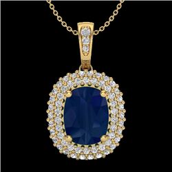 3.15 CTW Sapphire & Micro Pave VS/SI Diamond Halo Necklace 18K Yellow Gold - REF-90X9R - 20420