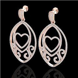 3.20 CTW Micro Pave VS/SI Diamond Designer Heart Earrings 14K Rose Gold - REF-230X4R - 22585