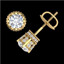 1.75 CTW VS/SI Diamond Solitaire Art Deco Stud Earrings 18K Yellow Gold - REF-249K3W - 36835