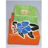 Image 1 : A Clarice Cliff Bizarre 'Nuage' Pattern candlestick, the three tier square sides sponged in green a.