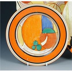 A Clarice Cliff Fantasque 'Melon or Picasso Fruit' pattern side plate, stylistically painted within.