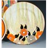 Image 1 : A Clarice Cliff Bizarre 'Lydiat' pattern plate painted to one side with flower heads and black leav.