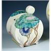 Image 1 : A Clarice Cliff Bizarre 'Viscaria' pattern 'Bonjour' preserve pot and cover painted with green and..