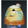Image 1 : A Clarice Cliff Bizarre 'Nasturtium' pattern beehive honey pot and cover, the latter with blue wing.