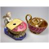 Image 1 : Two 19th century Paris shell inkwells, the inkwell and two pink quill holders overlooked by an amor.