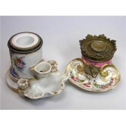 Two mid 19th century 'Encriers Hoquet', each with screw topped reservoirs with a lip below in the m.