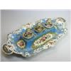 Image 1 : A mid 19th century Jacob Petit inkstand, birds painted on the handles of the turquoise rectangular..