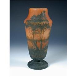 'Daum Nancy', a wheel engraved cameo glass vase, the downswept shoulders, tapering cylindrical side.