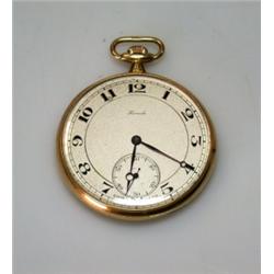 An 18ct gold cased open face keyless pocket watch, the silvered dial printed with Arabic numerals,..