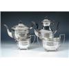 Image 1 : An electroplate four piece tea and coffee set by Walker and Hall, circa 1925, of octagonal shape wi.