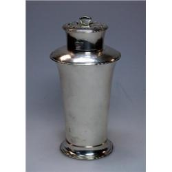 A modern silver sugar caster by R E Stone, London 1937, of tapering oval form between moulded foot..