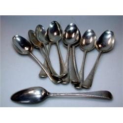 A set of eleven George II silver Hanoverian pattern tablespoons by William Young, London 1742, bott.