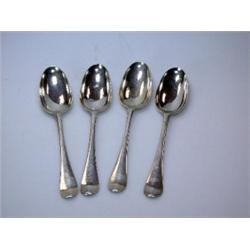 A set of four George II Scottish silver Hanoverian pattern spoons by Ker & Dempster, Edinburgh 1751.
