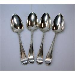 A set of four George III silver Old English thread pattern table spoons by John Wren, London 1790,..