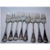 Image 1 : A matched set of eight George III silver Old English pattern table forks, various makers and dates..